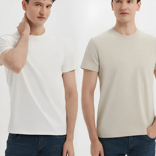Men's solid colour antibacterial quick-dry short sleeve T-shirt on a hanger.