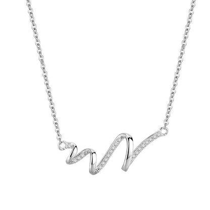 Women's wavy heartbeat clavicle necklace in gold or platinum colour with copper electroplated geometric pendant