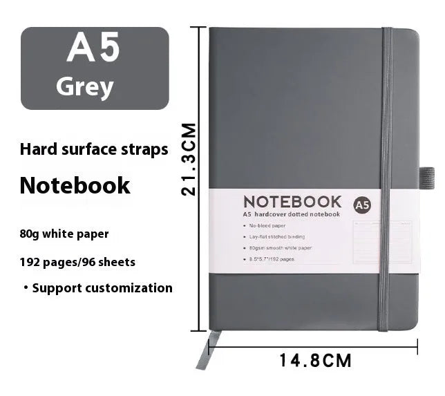 A5 skin feeling PU leather diary with strap closure and horizontal line pages in marble black colour