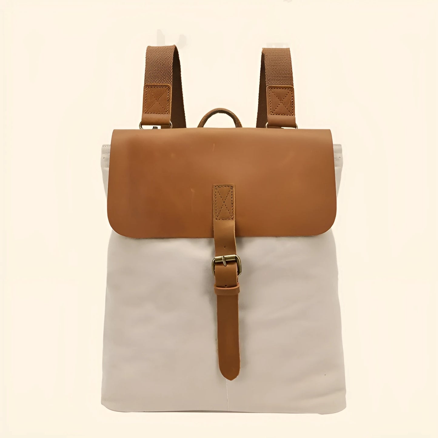 Crazy Horse leather trimmed waterproof canvas backpack in minimalist style, shown in multiple colour options.
