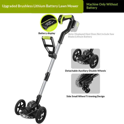 Brushless lithium electric lawn mower with steel, aluminium tube and plastic build, 500W motor and multi-wheel assistance