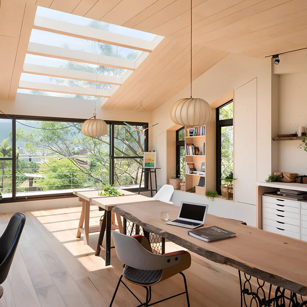 Japanese pumpkin-shaped wooden chandelier, 27cm diameter, 17cm height, covering 10-15㎡ with Nordic style