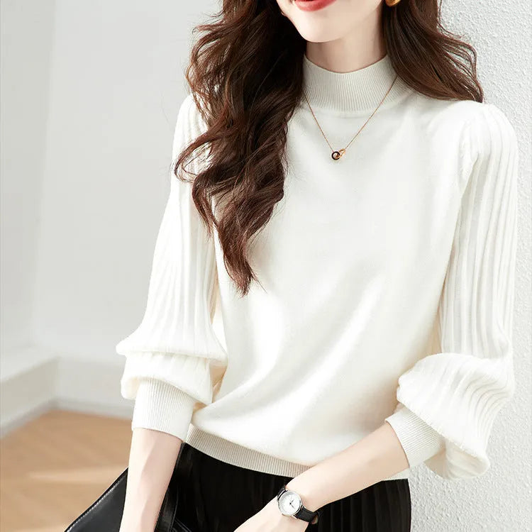 Slimming half turtleneck shirt in apricot colour with core-spun yarn fabric and regular sleeves