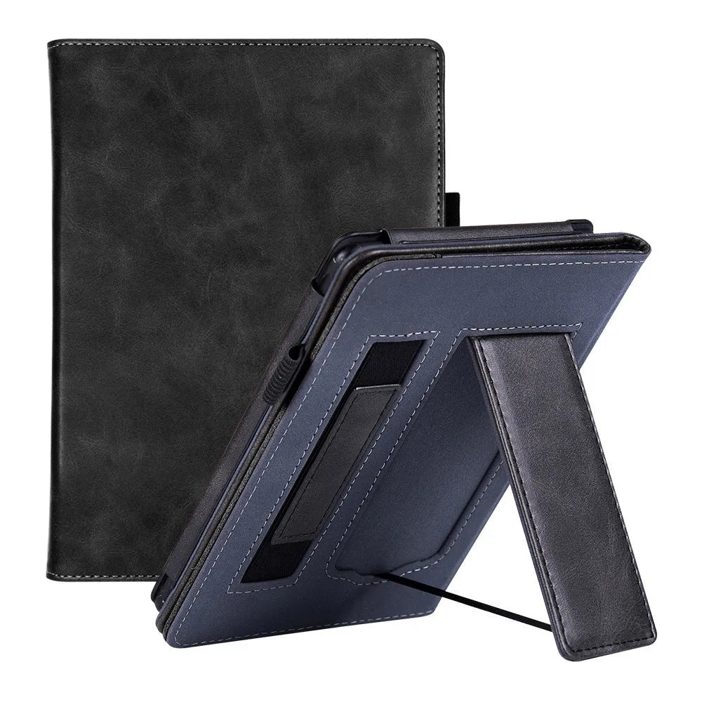 Leather case with wrist splint bracket for Kindle Paperwhite 5 e-reader in various colours and designs
