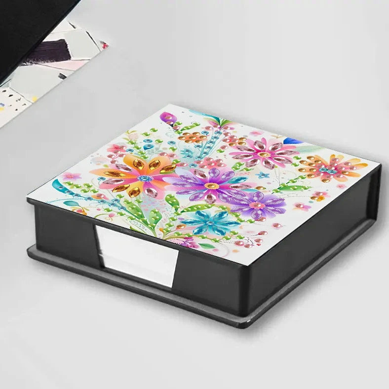 DIY diamond painting label box with cartoon design showing frameless construction and plastic material