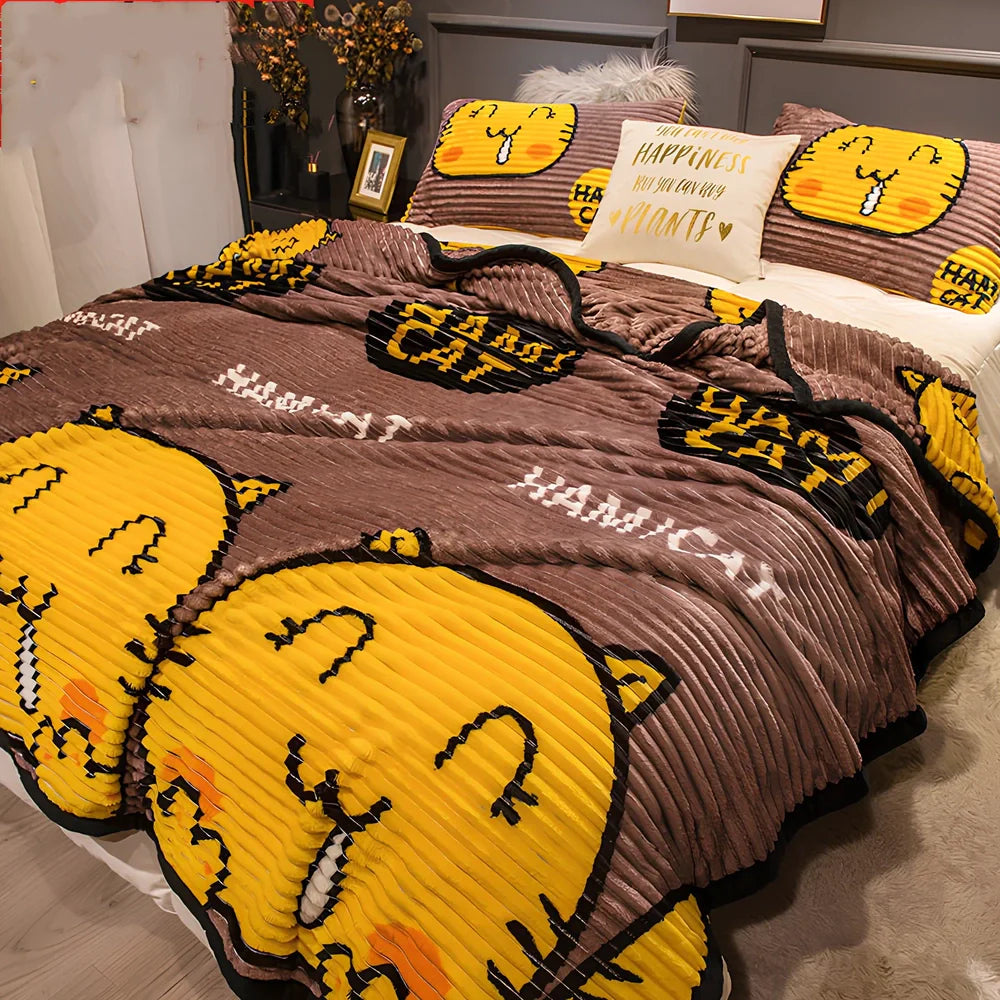 Thick coral fleece blanket in flannel-polyester, 210-220g/m², sizes 70x100cm to 200x230cm with prints like Back Bear for winter warmth