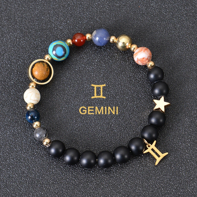 Stylish frosted stone beaded zodiac constellation bracelet for unisex wear