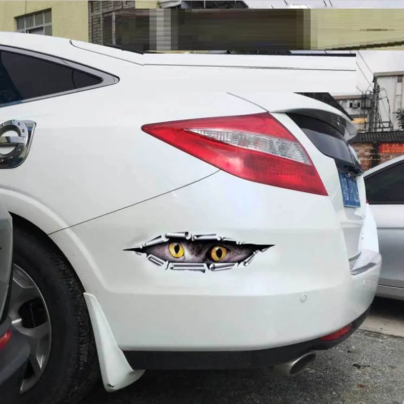 Tiger Eye and Eagle Eye 3D car bumper stickers showing 10x35cm dimensions and transparent PVC material