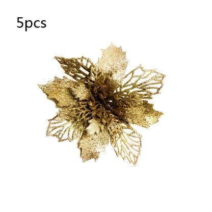 Glitter artificial Christmas flowers measuring 11cm with sparkling coating in various colour options