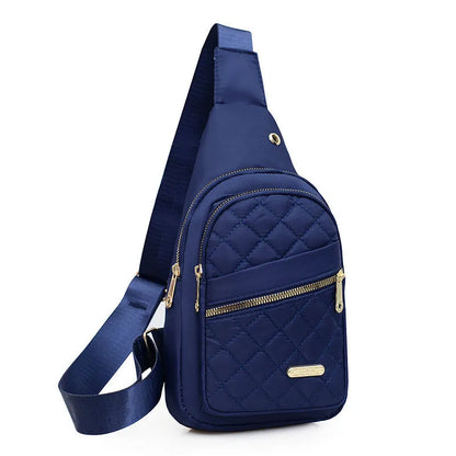 Oxford cloth crossbody sports chest bag showing plaid pattern and colour options