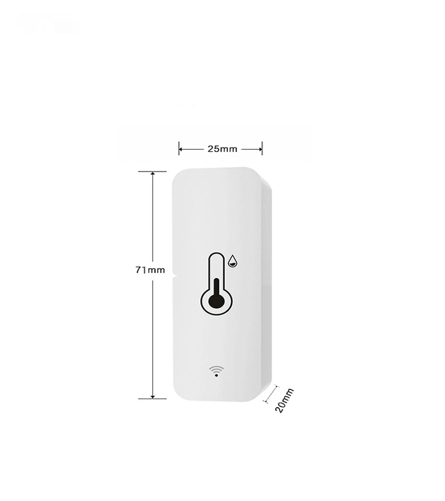 Compact white WiFi temperature and humidity sensor for smart home monitoring.
