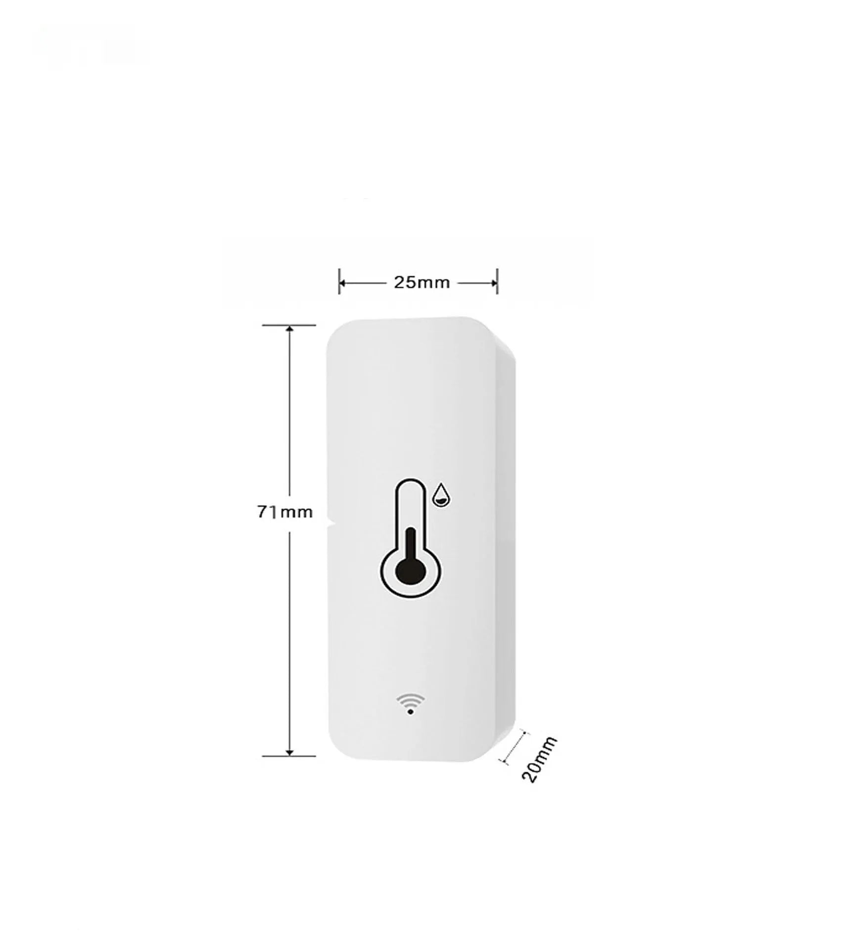 Compact white WiFi temperature and humidity sensor for smart home monitoring.