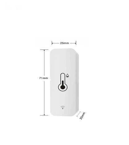 Compact white WiFi temperature and humidity sensor for smart home monitoring.