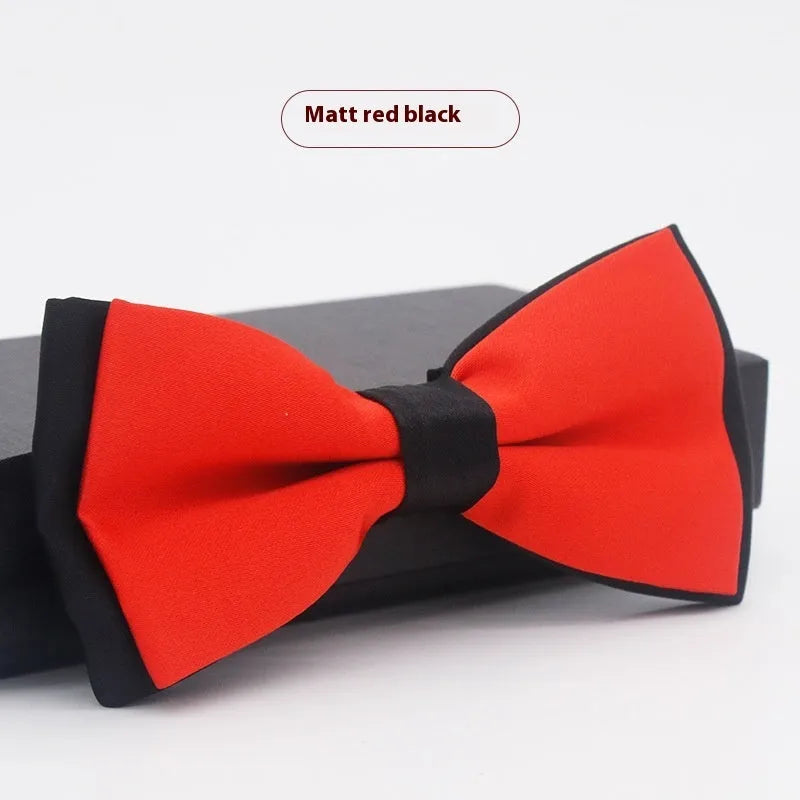 Flat-head self-tie bow tie in a wine red colour, showing its 12cm width and 6cm height dimensions.