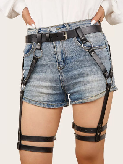 Women's black PU bondage and discipline underwear set with bowknot handcuffs