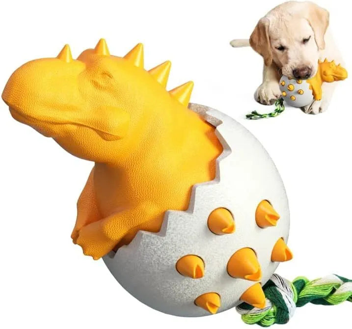Blue durable dog teething toy with interactive rope, dinosaur design, for aggressive chewers