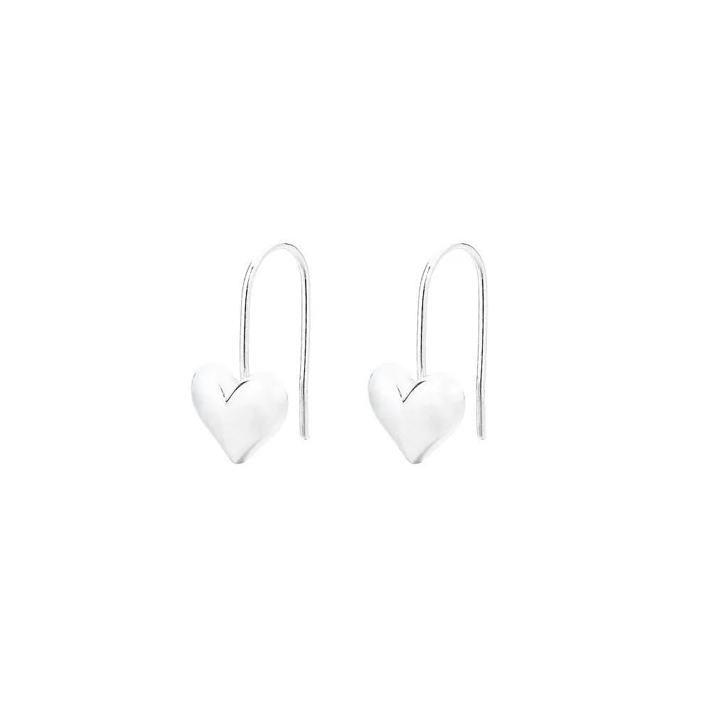 Heart-shaped copper earrings with glossy finish and ear hooks, Korean style design with love elements