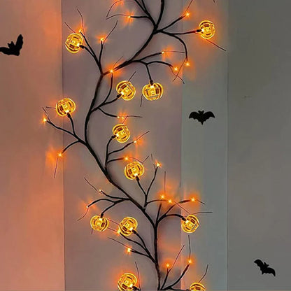 Halloween Willow Vine String Lights with Spooky Bats and Pumpkins for Indoor and Outdoor Decoration