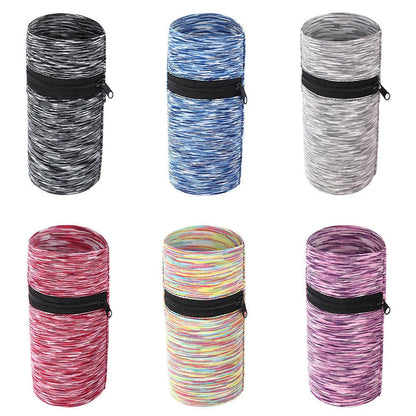 Sports arm bag with adjustable strap showing multiple colour options including striped patterns