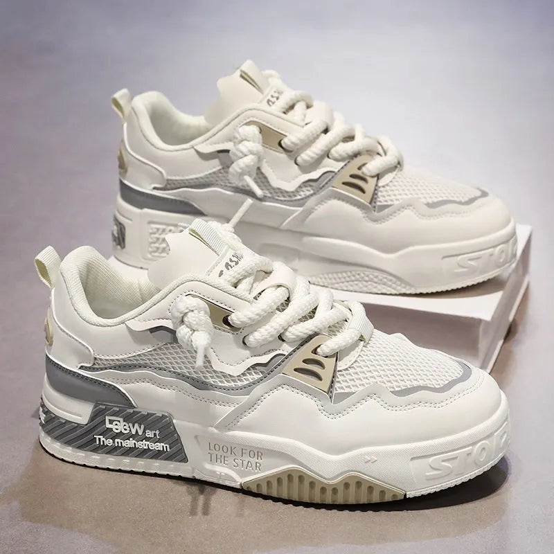 Men's low-top board shoes with rubber soles in white and yellow colour combination