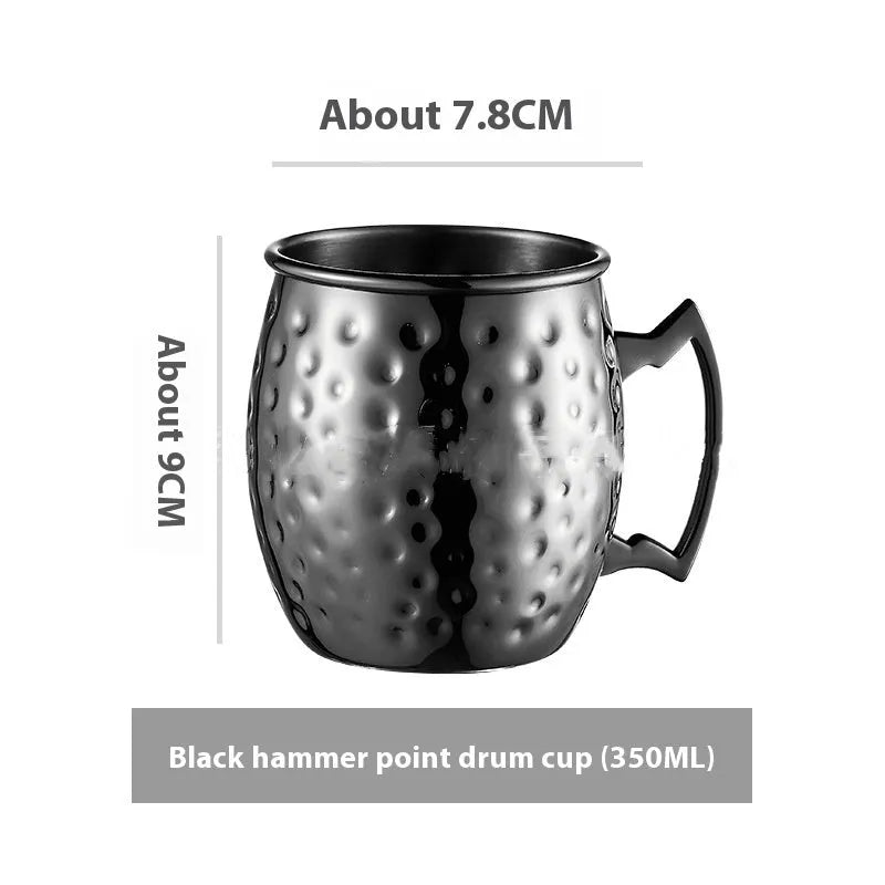 Stainless steel Moscow Mule cup with copper interior in gold, rose gold, silver, or black finish.