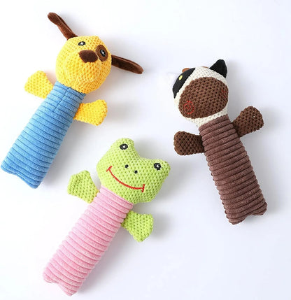 19cm dog dental squeaky toy in calf, frog, or puppy design with plaque-reducing chewing surface