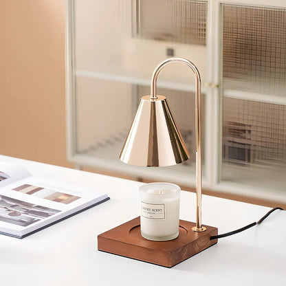 Wooden aromatherapy wax melting lamp with dimmable lighting and iron art metalwork