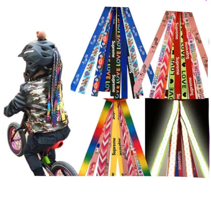 Children's helmet streamer with 60 cm polyester ribbon in colours like apricot and khaki for roller skating and skiing