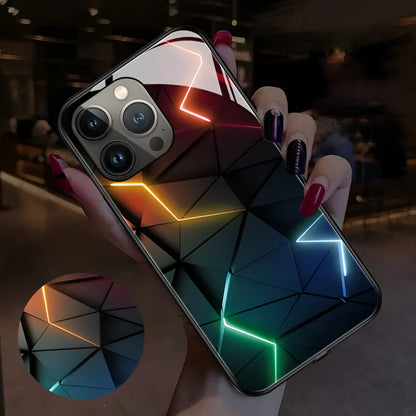Luminous patterned TPU and tempered glass protective case for iPhone models.