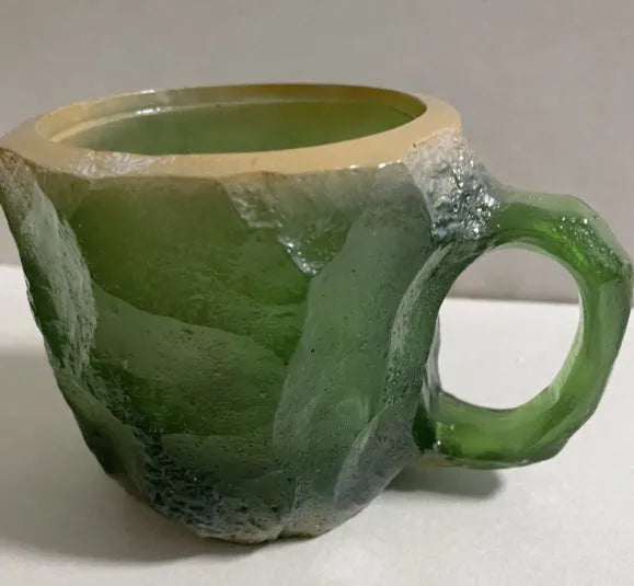 400ml resin mineral crystal coffee mug with handle in assorted colours including purple, blue, and pink.