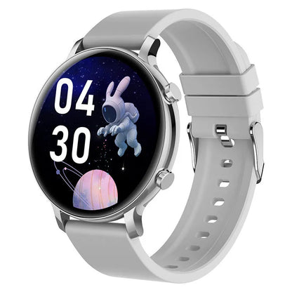 Bluetooth smartwatch with stainless steel strap showing heart rate monitoring display