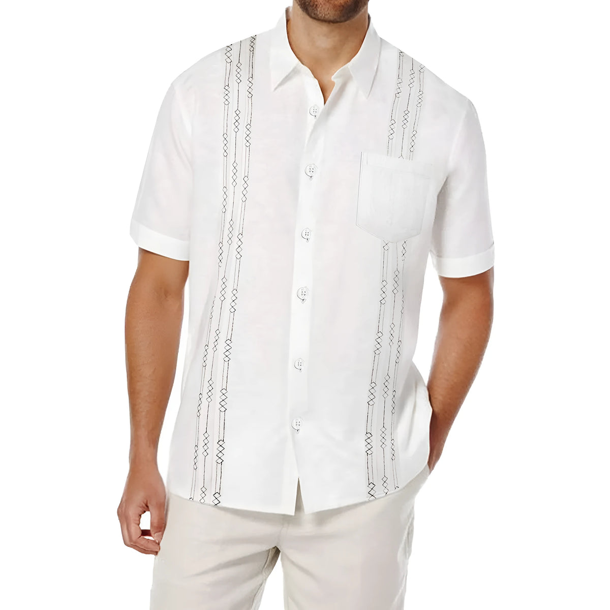 Guayabella loose short sleeve floral shirt with pocket in white, black, khaki or blue, sizes S to XXXL