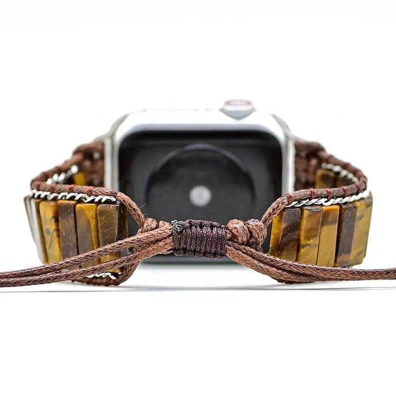 Rectangular tiger eye stone chain adjustable watch strap on textile band