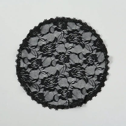 Round lace bridal head covering with floral embroidery measuring 30cm in black and white colours