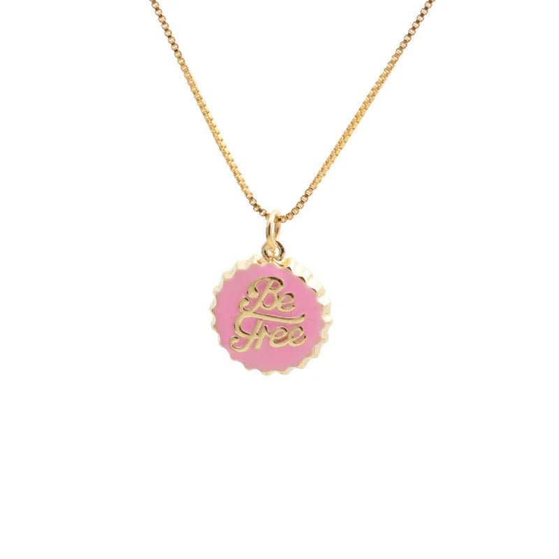 Copper bottle cap pendant necklace with 18K gold plating on a 40cm box chain in various colours