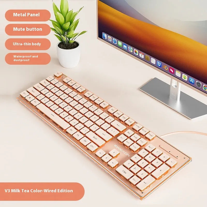 Prewalker V3 retro green mechanical feel keyboard and mouse set on a desk.