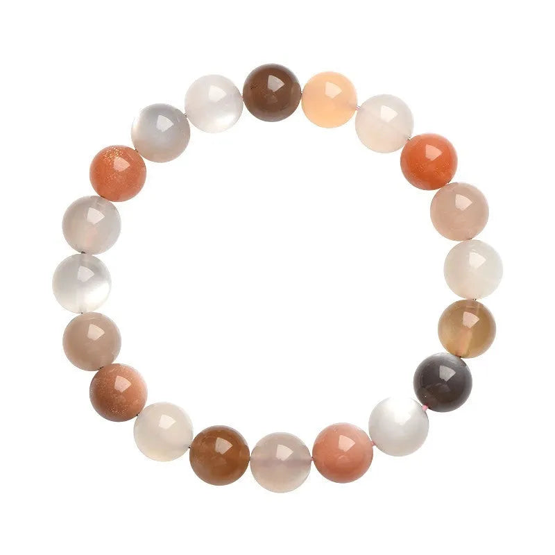 Natural moonstone bracelet with 8mm single circle beads, grinding treatment, unisex design for travel commemoration