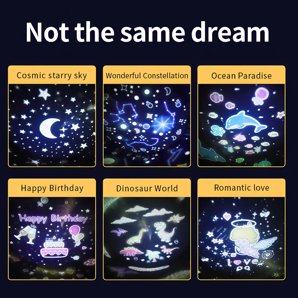 Projection lamp showing constellation pattern with Bluetooth speaker and remote control