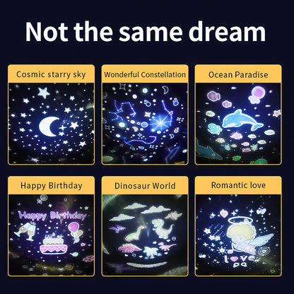 Projection lamp showing constellation pattern with Bluetooth speaker and remote control