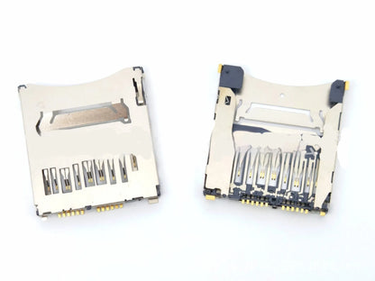 Black alloy camera memory card slot replacement part showing high-foot and low-foot profile options