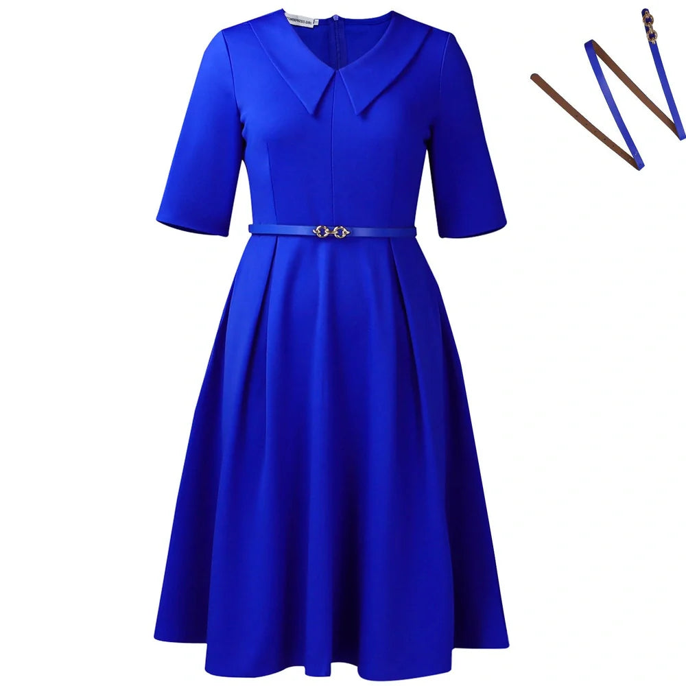 African dress with half sleeves and matching belt in solid colour with high waist design