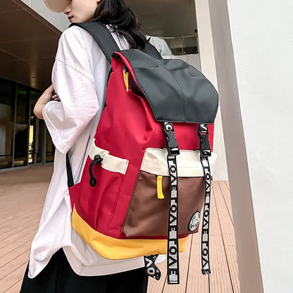 Oxford cloth backpack in black, green, or red with dimensions 32cm width, 46cm height, 17cm bottom thickness