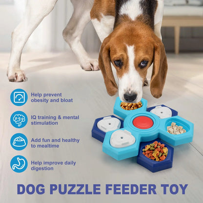 Blue 4-layer slow feeder puzzle dog bowl for healthy eating habits