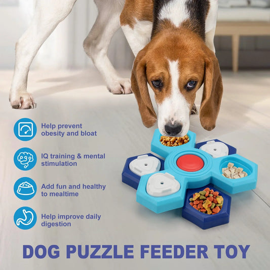 Blue 4-layer slow feeder puzzle dog bowl for healthy eating habits