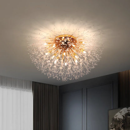 40cm dandelion crystal ceiling lamp with four adjustable heads in chrome finish
