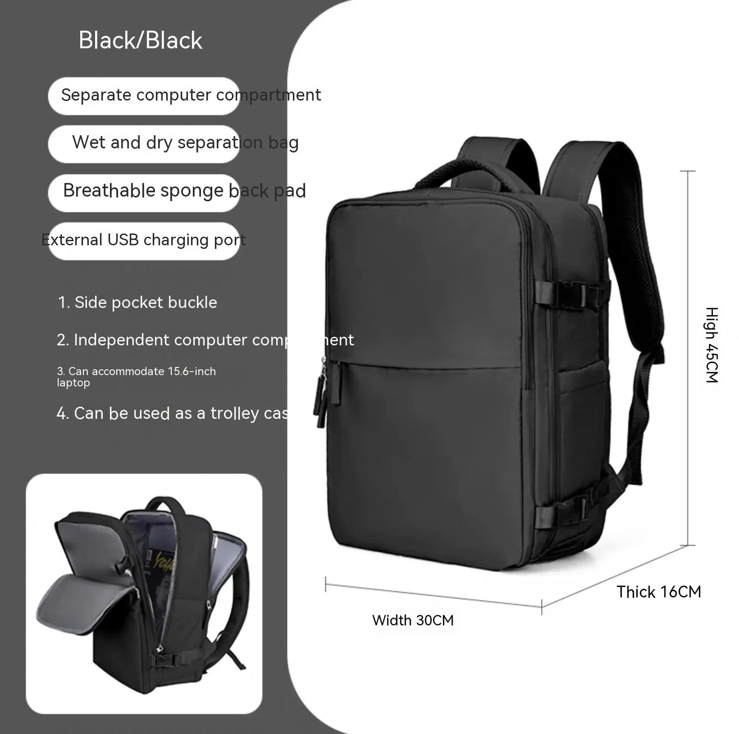Large capacity waterproof mummy backpack in mint green colour with nylon material and 30-litre storage