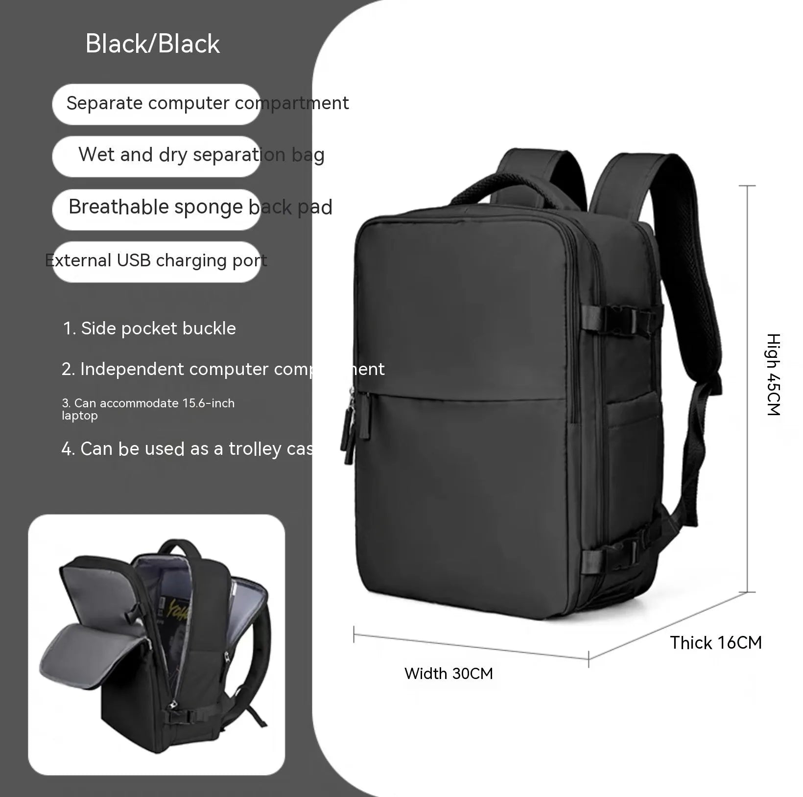 Large capacity waterproof mummy backpack in mint green colour with nylon material and 30-litre storage