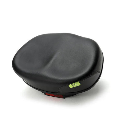 Large red plus-size thickened bicycle saddle with PU pattern and reflective sticker.