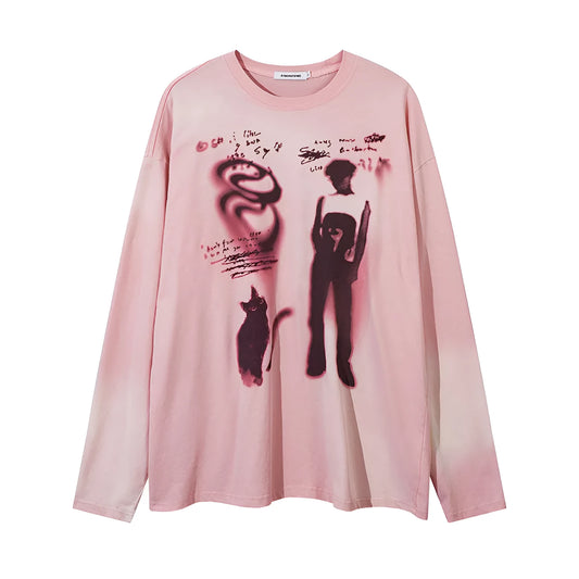 Loose fit cotton pullover top with drop shoulder sleeves and letter print in dark grey colour