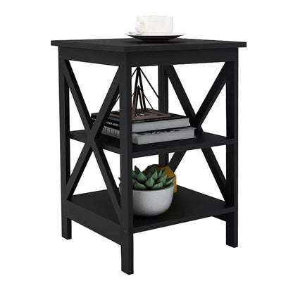 Modern black X-type three-layer partition storage side table for sofa